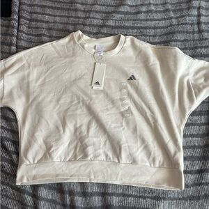 Adidas Cream Cropped Fleece Lined Crewneck